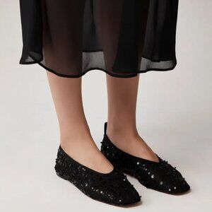 J.Crew Quinn Sequin Embellished Mesh Ballet Flats Black Size 7.5